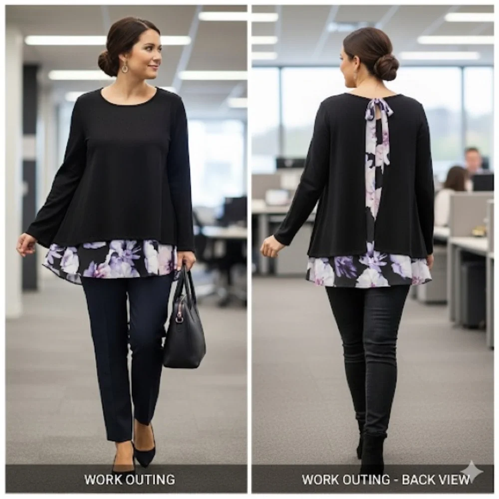 Roz & Ali Purple Floral Back Panel Sweater Top Size 2X